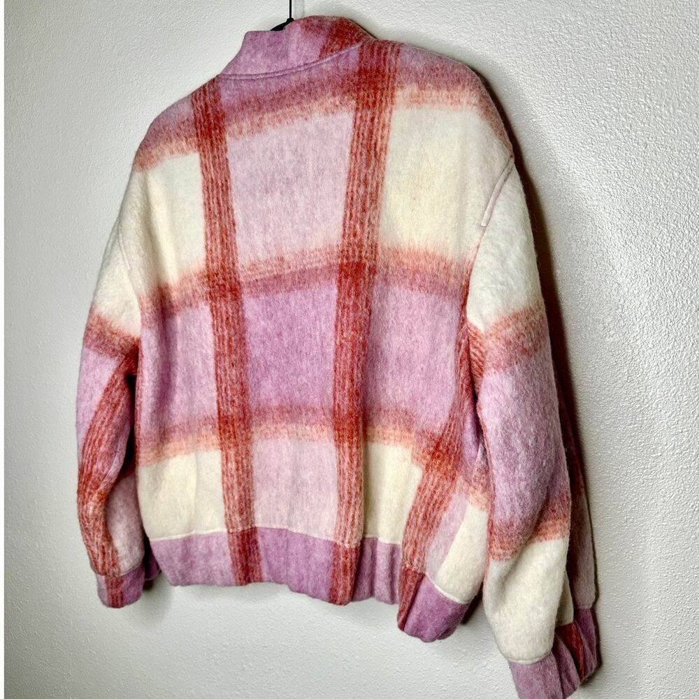 IRO Lahiana Biker Jacket Pink Tartan Plaid Long Sleeve Wool Bomber 40 / M - Picture 7 of 14